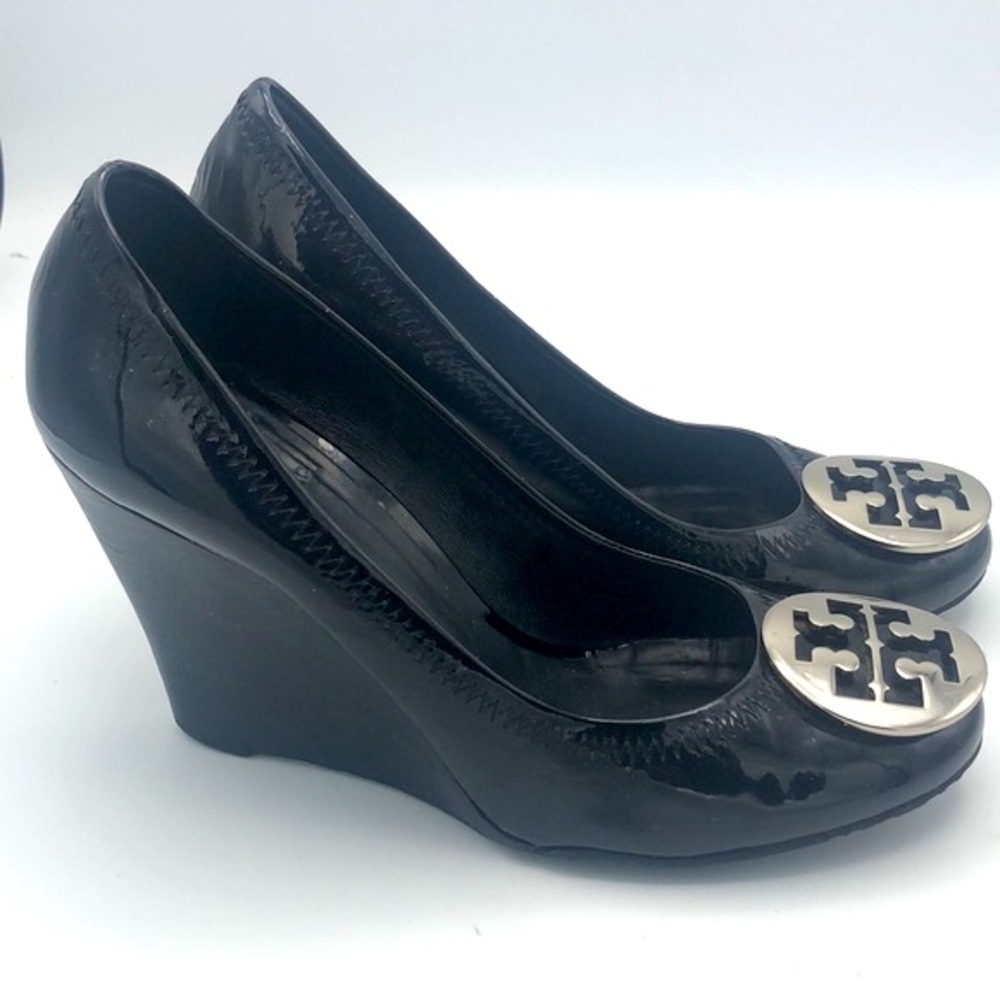 Tory Burch Sophie wedge black patent leather women’s shoes size 8.5